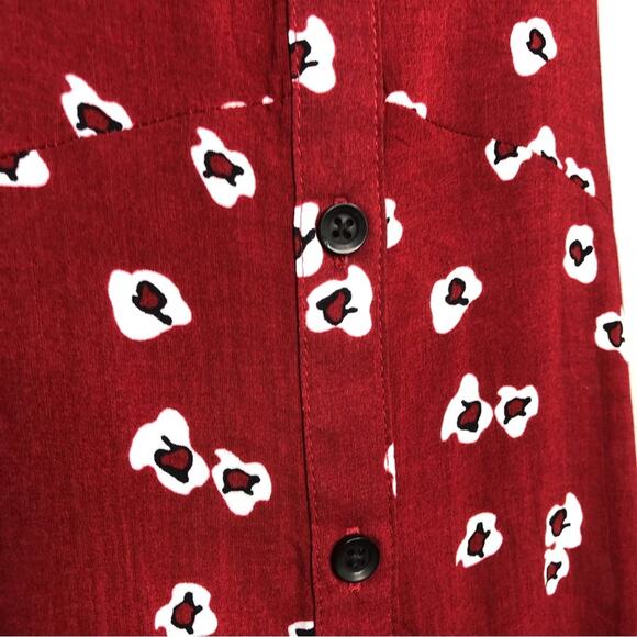 Anthropologie 11 1 Tylho red white floral button down tunic top Extra Small XS - Picture 6 of 16